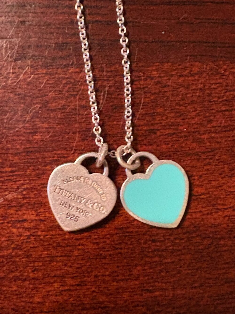 Return to Tiffany Mini Blue Double Heart Tag Pendant Necklace